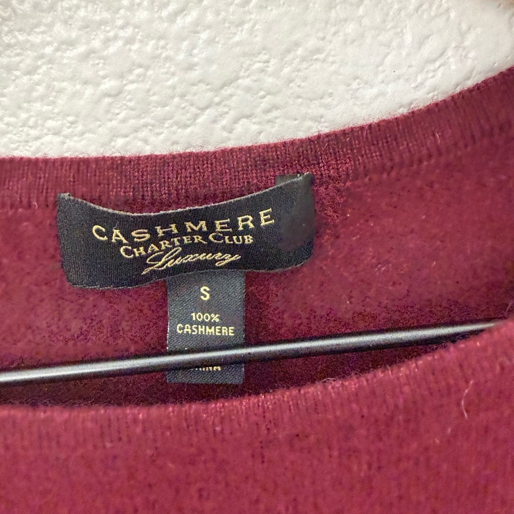 Charter Club Luxury 100% Cashmere Sweater Ruffle Bell Sleeves Burgundy Small - Picture 2 of 8